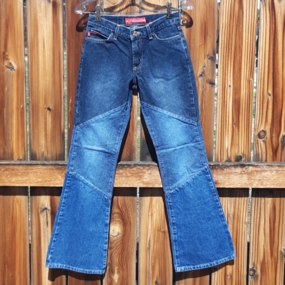 Vintage Y2K denim patchwork jeans.